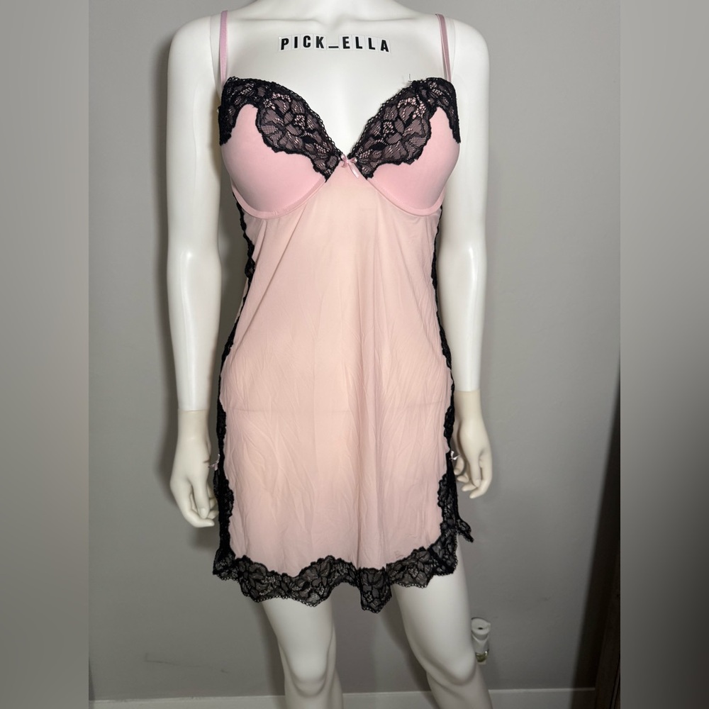 34D Victoria's Secret Push up Chemise Lingerie Slips Lace Trim light Pink